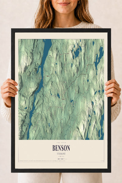 Benson, Vermont map print - 18 x 24 black Ayous wood frame
