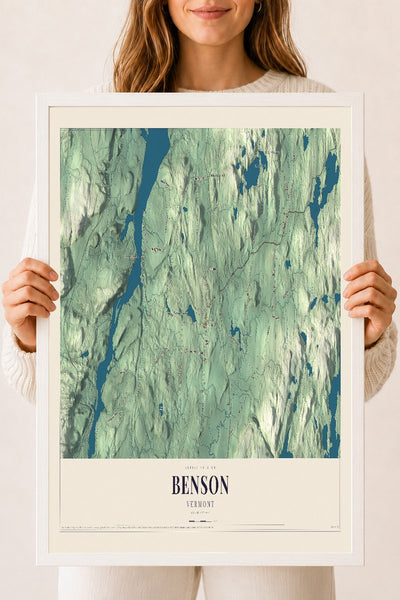 Benson, Vermont map print - 18 x 24 white Ayous wood frame