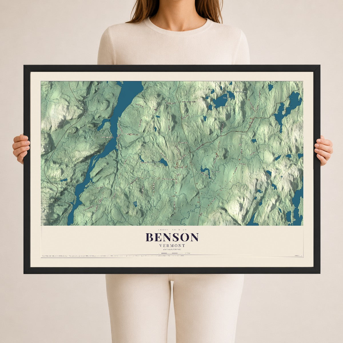 Map of Benson, Vermont, 24 x 36 inch print in a black wood frame