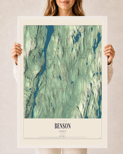 Benson, Vermont map print - 24 x 36 white Ayous wood frame