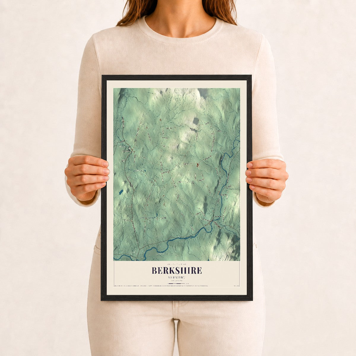 Berkshire, Vermont map print - 12 x 18 black Ayous wood frame
