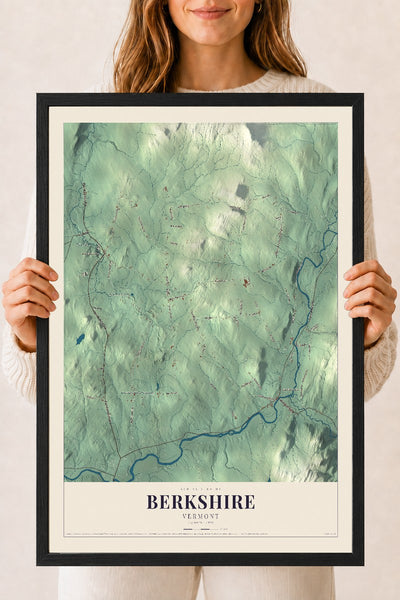 Berkshire, Vermont map print - 18 x 24 black Ayous wood frame