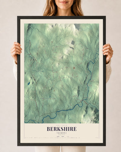 Berkshire, Vermont map print - 24 x 36 black Ayous wood frame