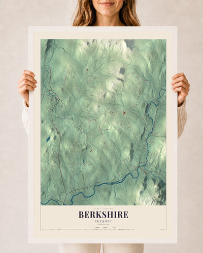 Berkshire, Vermont map print - 24 x 36 white Ayous wood frame