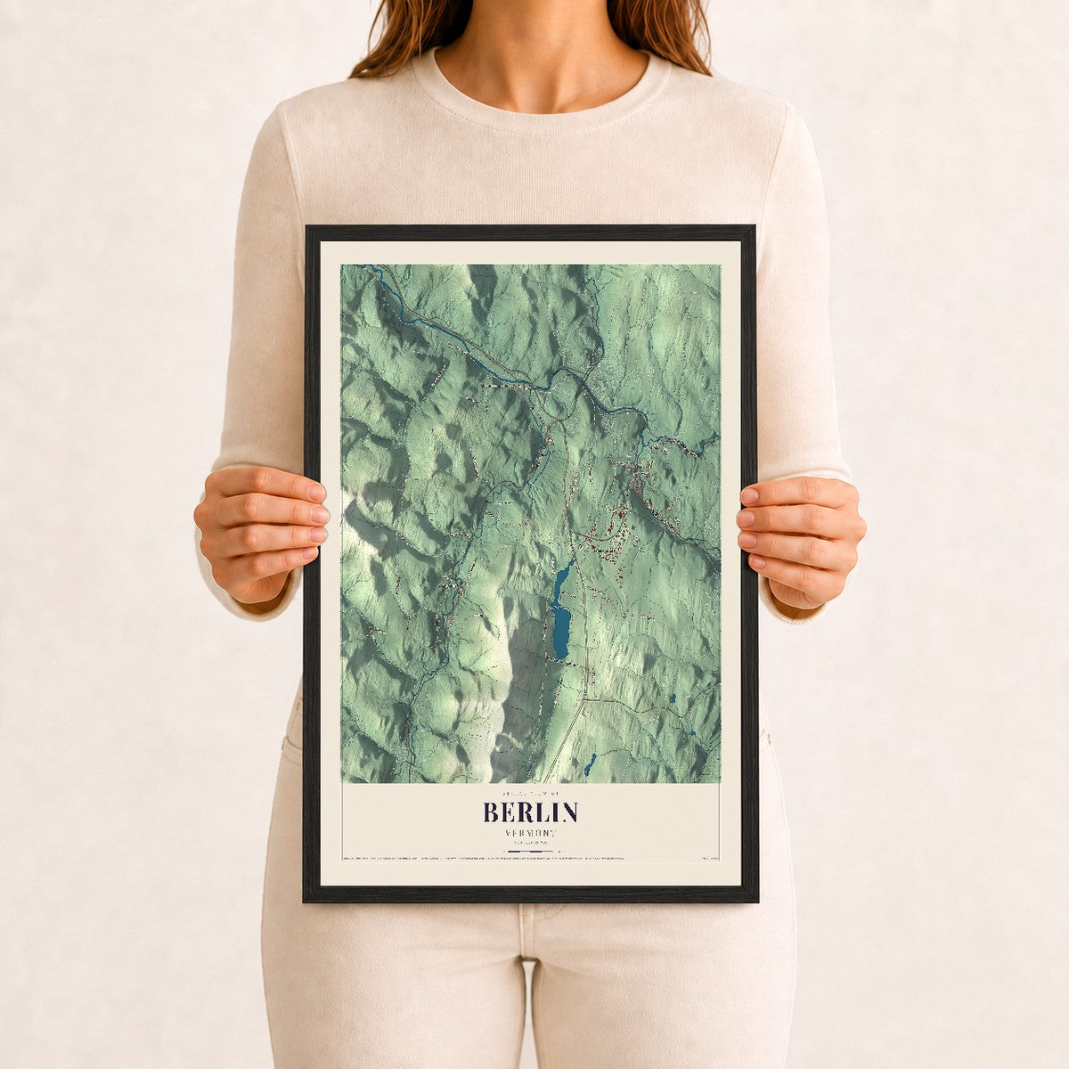 Berlin, Vermont map print - 12 x 18 black Ayous wood frame