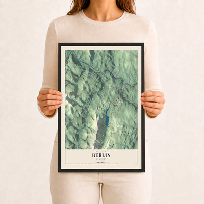 Berlin, Vermont map print - 12 x 18 black Ayous wood frame