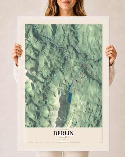 Berlin, Vermont map print - 24 x 36 white Ayous wood frame