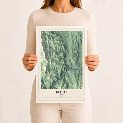 Bethel, Vermont map print - 12 x 18 white Ayous wood frame