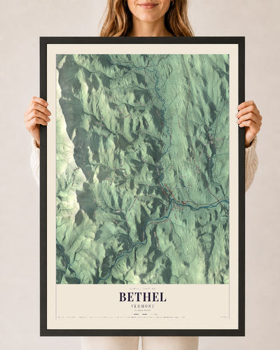 Bethel, Vermont map print - 24 x 36 black Ayous wood frame