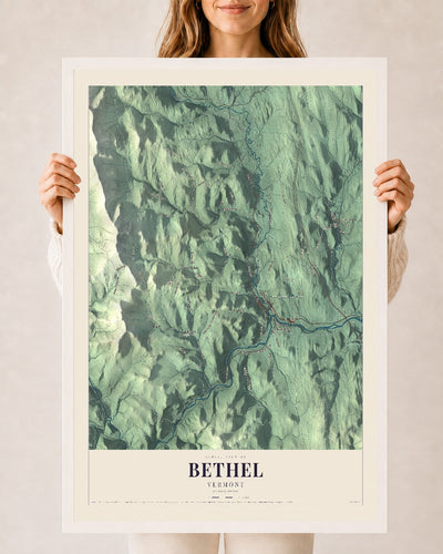 Bethel, Vermont map print - 24 x 36 white Ayous wood frame