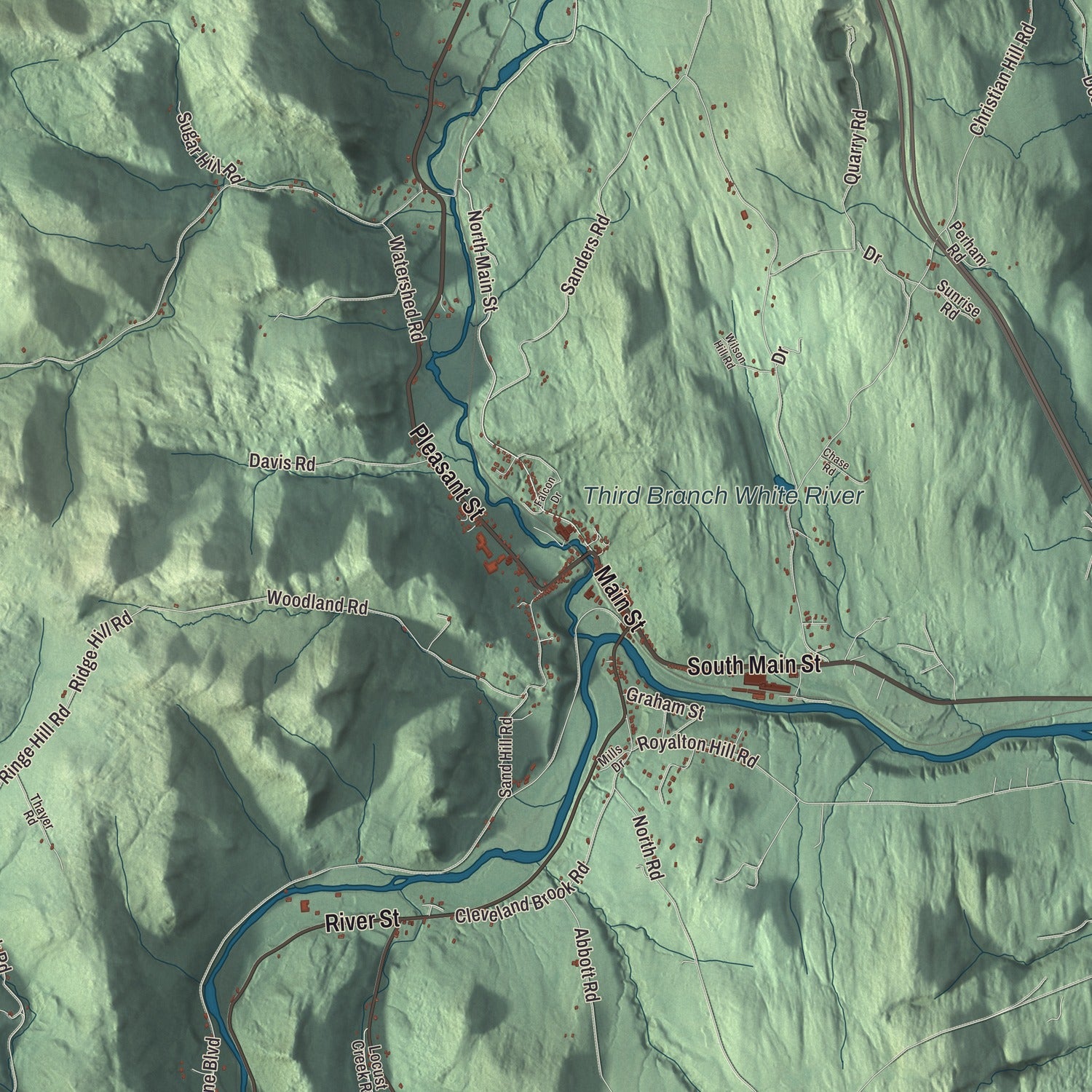 Terrain and local geography detail from the Bethel, Vermont map