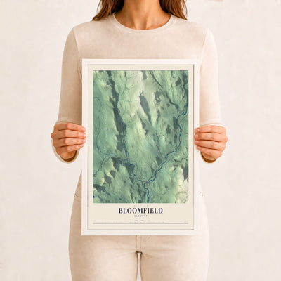Bloomfield, Vermont map print - 12 x 18 white Ayous wood frame