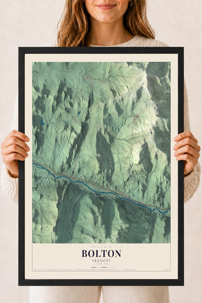 Bolton, Vermont map print - 18 x 24 black Ayous wood frame