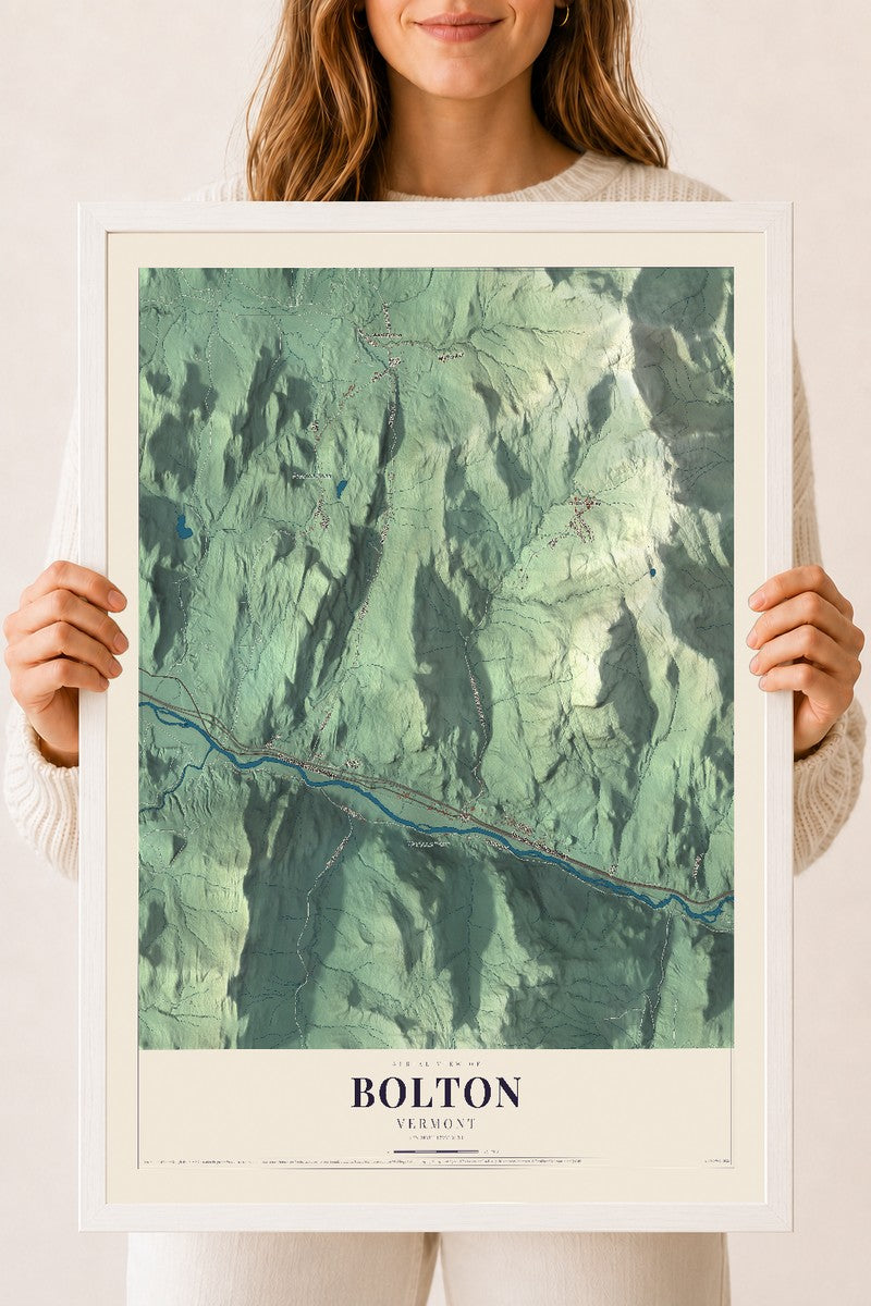 Bolton, Vermont map print - 18 x 24 white Ayous wood frame