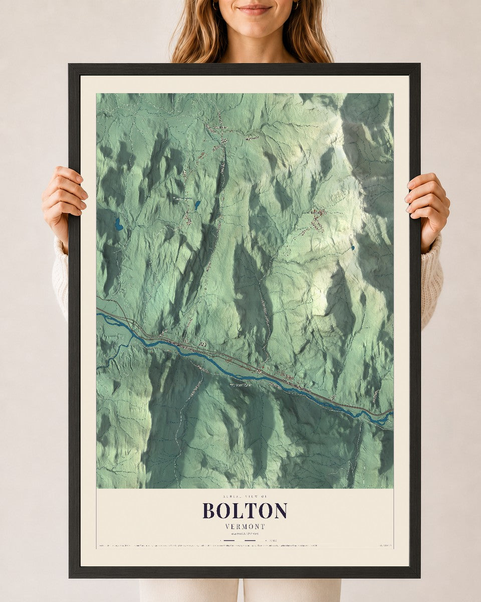 Bolton, Vermont map print - 24 x 36 black Ayous wood frame