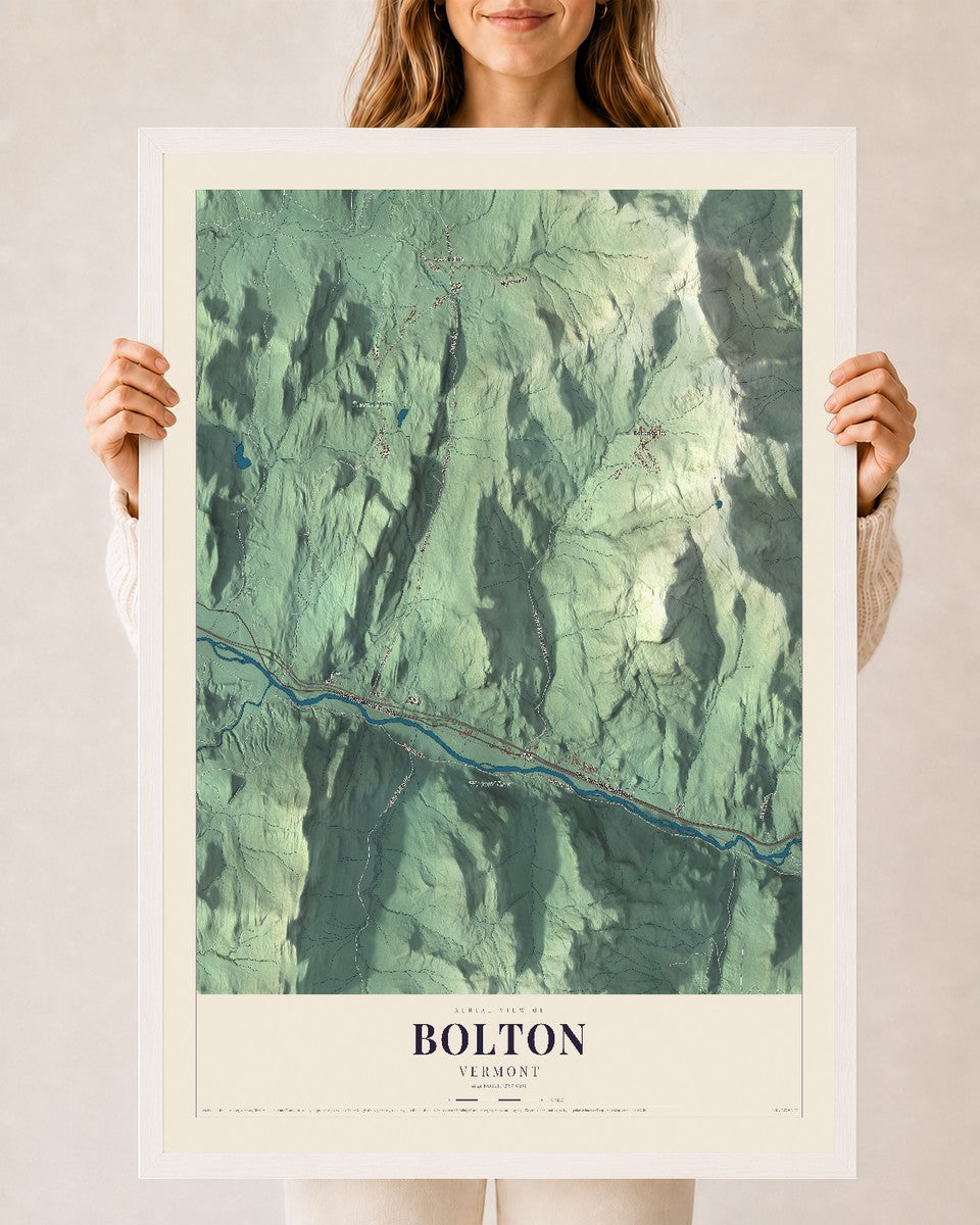 Bolton, Vermont map print - 24 x 36 white Ayous wood frame