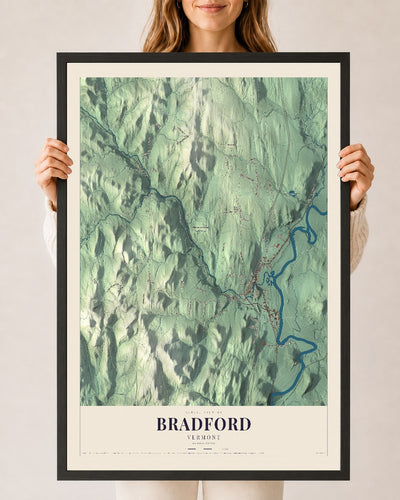 Bradford, Vermont map print - 24 x 36 black Ayous wood frame