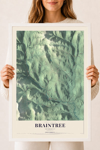 Braintree, Vermont map print - 18 x 24 white Ayous wood frame
