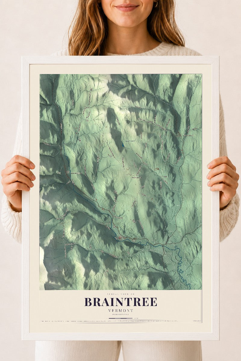 Braintree, Vermont map print - 18 x 24 white Ayous wood frame