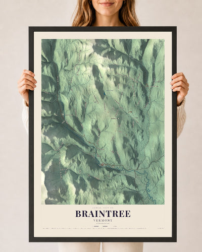 Braintree, Vermont map print - 24 x 36 black Ayous wood frame