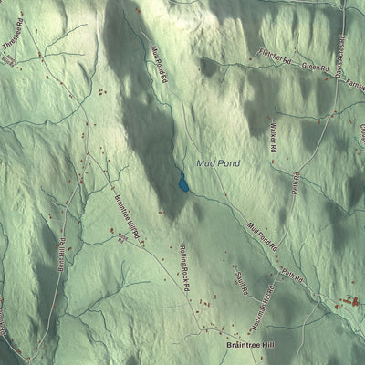 Terrain and local geography detail from the Braintree, Vermont map
