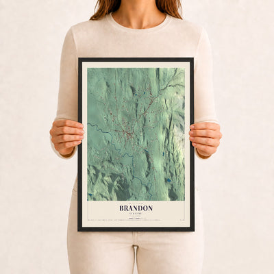 Brandon, Vermont map print - 12 x 18 black Ayous wood frame