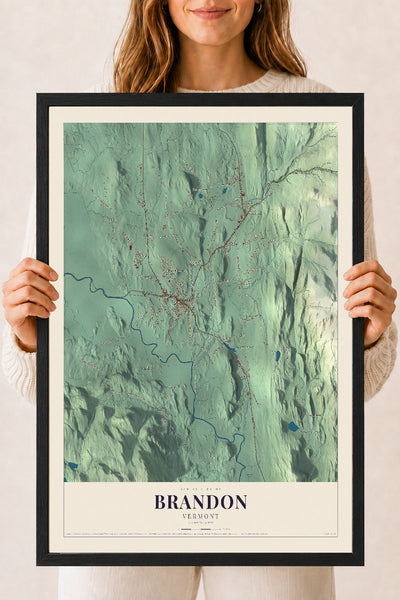 Brandon, Vermont map print - 18 x 24 black Ayous wood frame