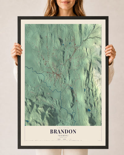 Brandon, Vermont map print - 24 x 36 black Ayous wood frame
