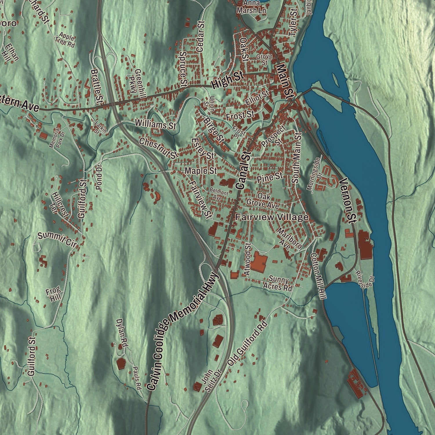 Street and neighborhood detail from the Brattleboro, Vermont map