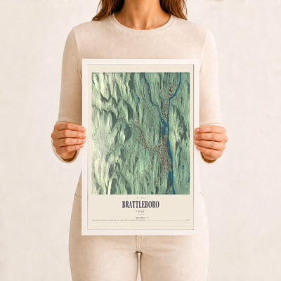 Brattleboro, Vermont map print - 12 x 18 white Ayous wood frame