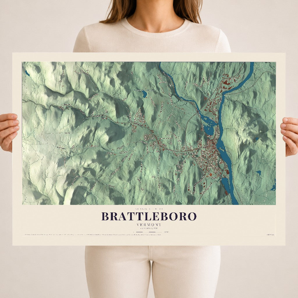 Map of Brattleboro, Vermont, 18 x 24 inch unframed archival matte print