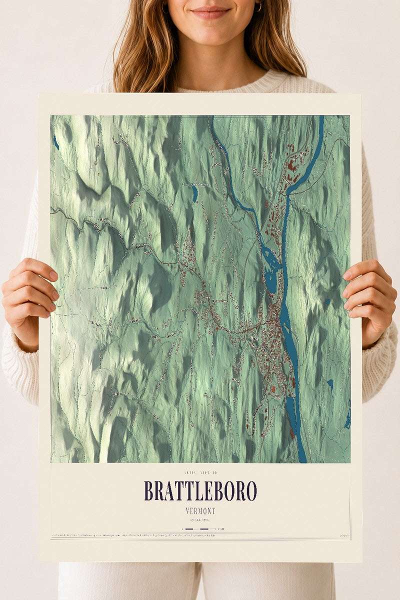 Brattleboro, Vermont map print - 18 x 24 archival matte print