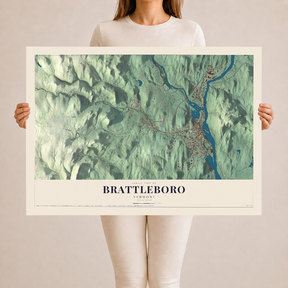 Map of Brattleboro, Vermont, 24 x 36 inch unframed archival matte print