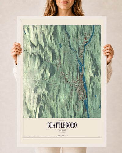 Brattleboro, Vermont map print - 24 x 36 white Ayous wood frame