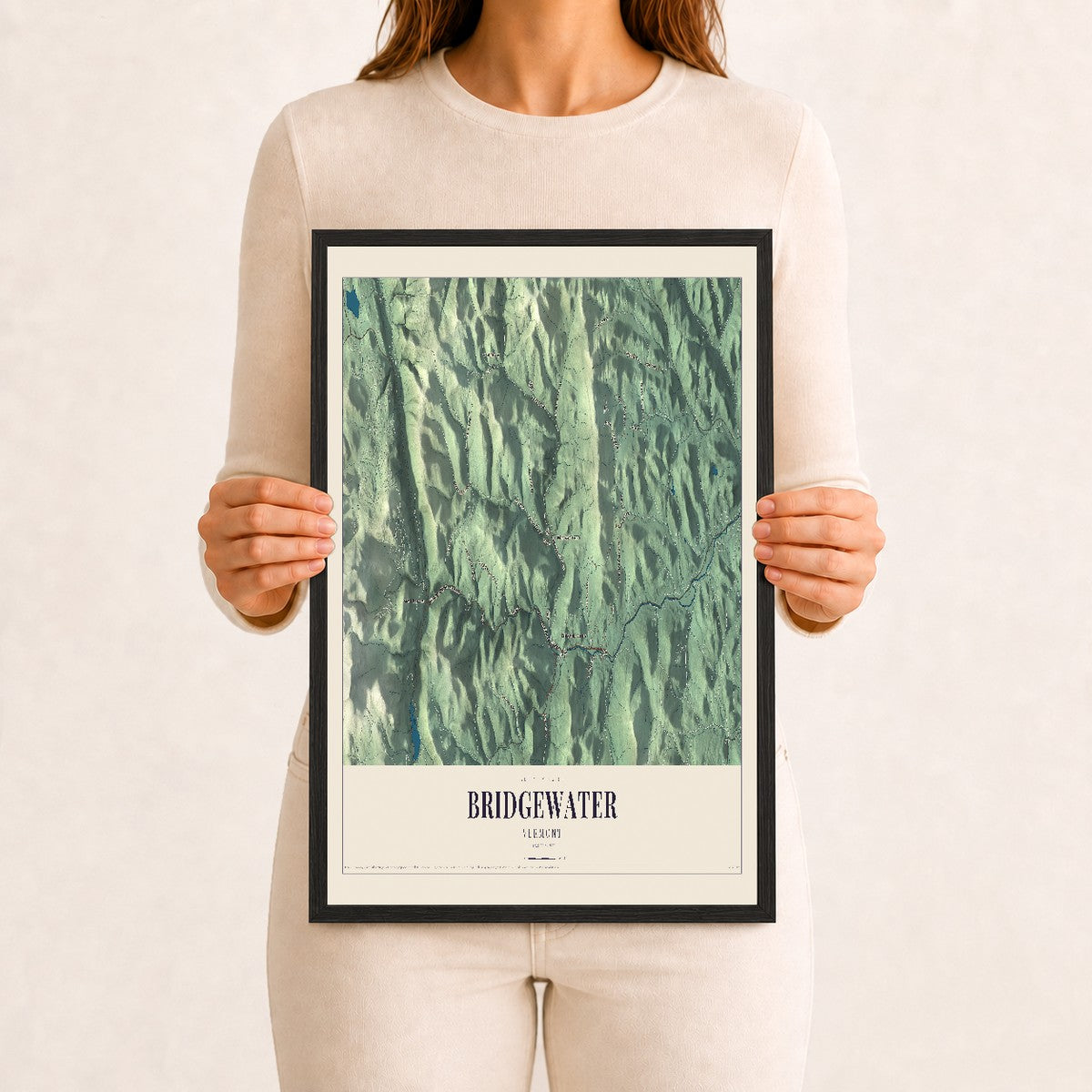 Bridgewater, Vermont map print - 12 x 18 black Ayous wood frame