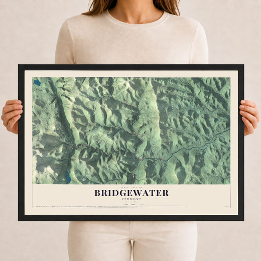 Map of Bridgewater, Vermont, 12 x 18 inch print in a black wood frame