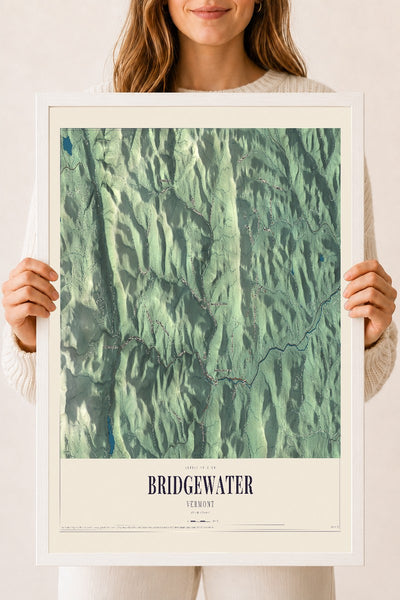 Bridgewater, Vermont map print - 18 x 24 white Ayous wood frame