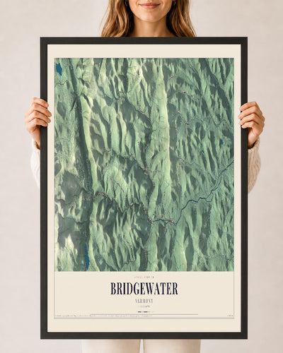 Bridgewater, Vermont map print - 24 x 36 black Ayous wood frame