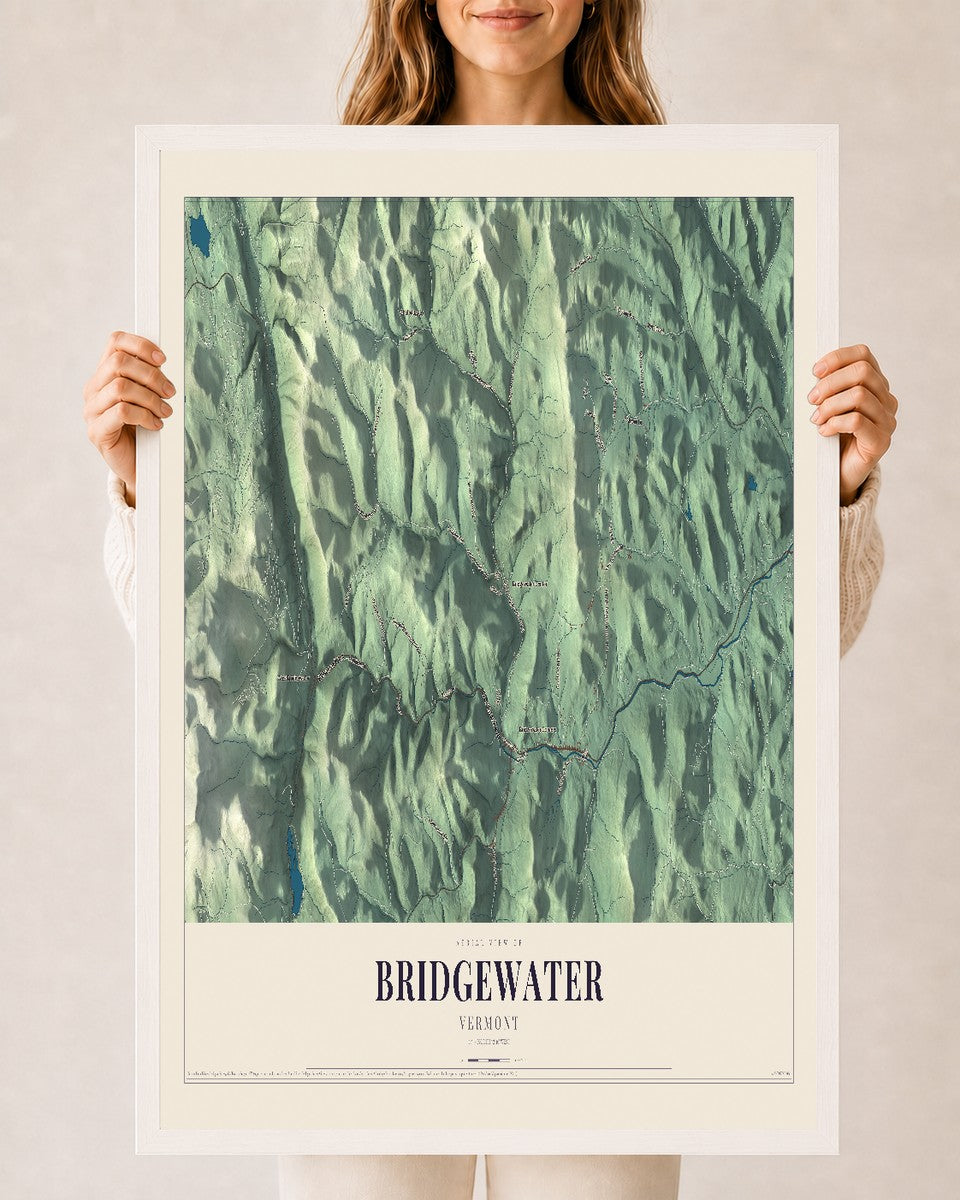 Bridgewater, Vermont map print - 24 x 36 white Ayous wood frame
