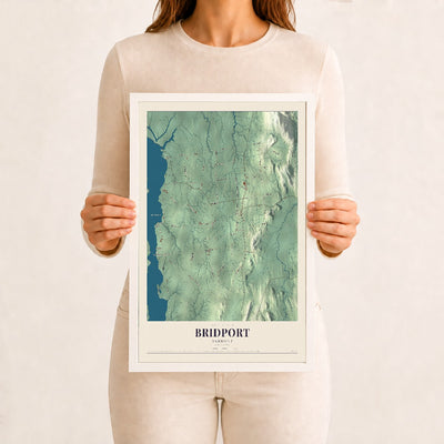 Bridport, Vermont map print - 12 x 18 white Ayous wood frame