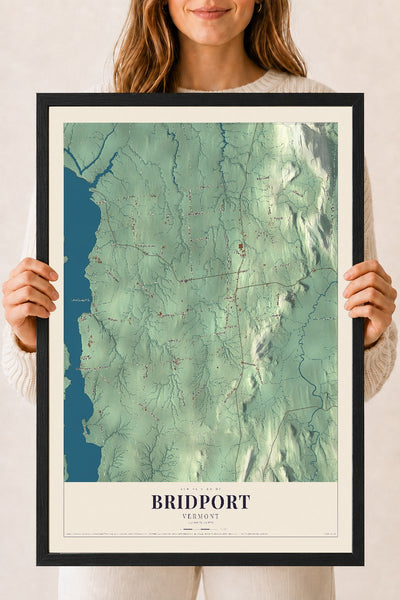 Bridport, Vermont map print - 18 x 24 black Ayous wood frame