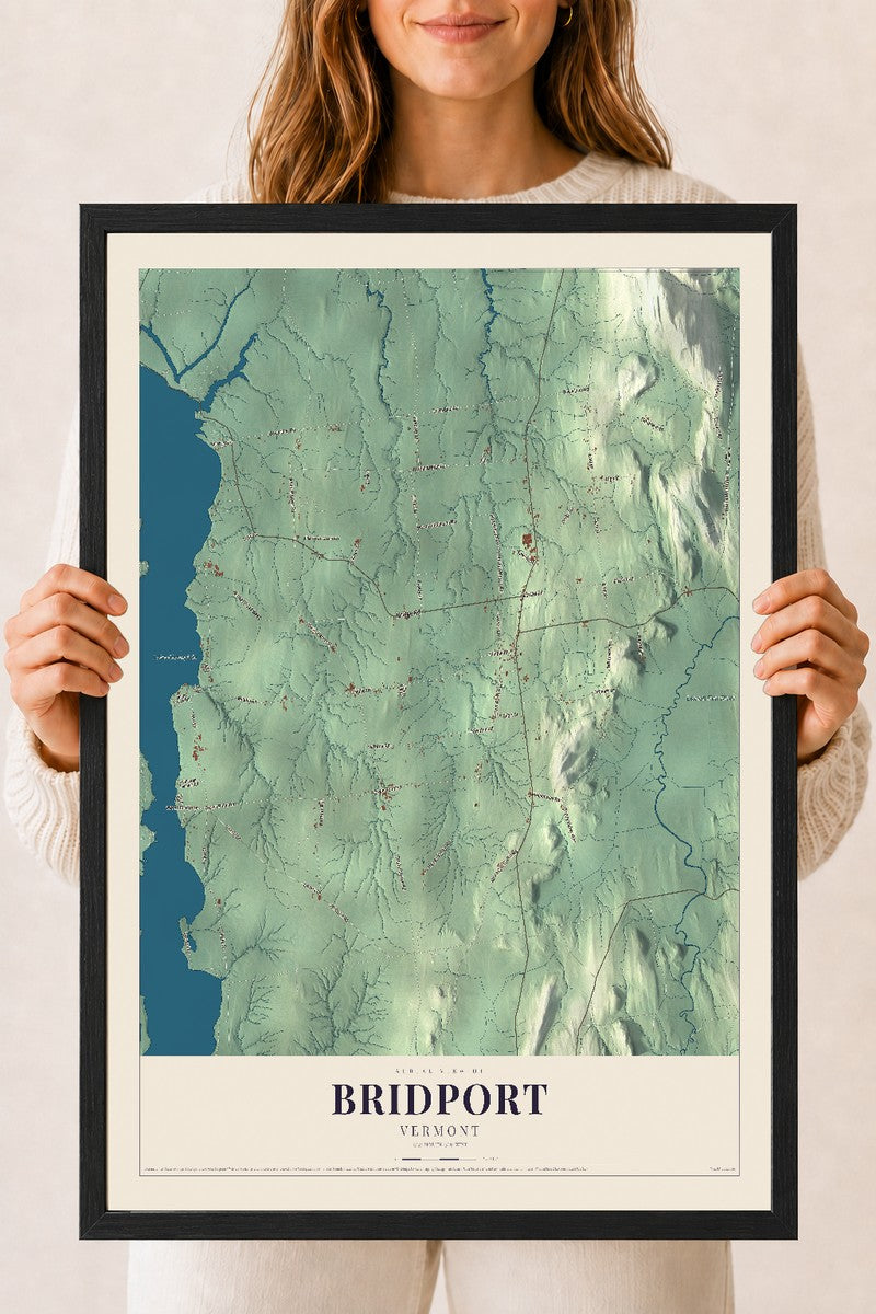 Bridport, Vermont map print - 18 x 24 black Ayous wood frame
