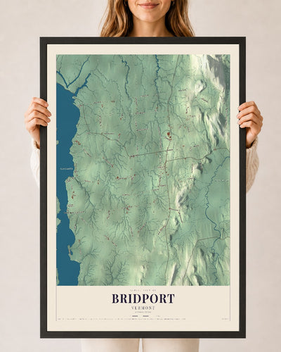 Bridport, Vermont map print - 24 x 36 black Ayous wood frame