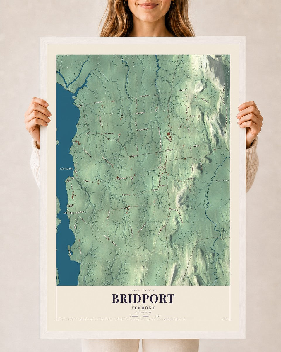 Bridport, Vermont map print - 24 x 36 white Ayous wood frame