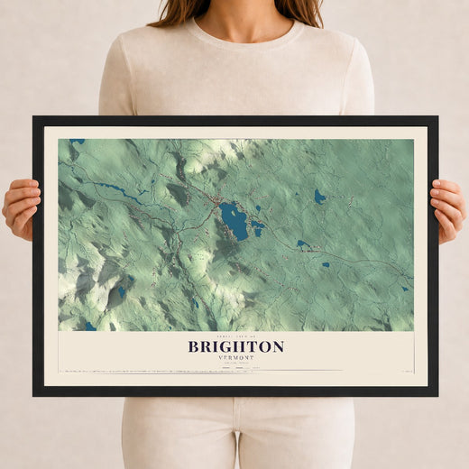 Map of Brighton, Vermont, 12 x 18 inch print in a black wood frame