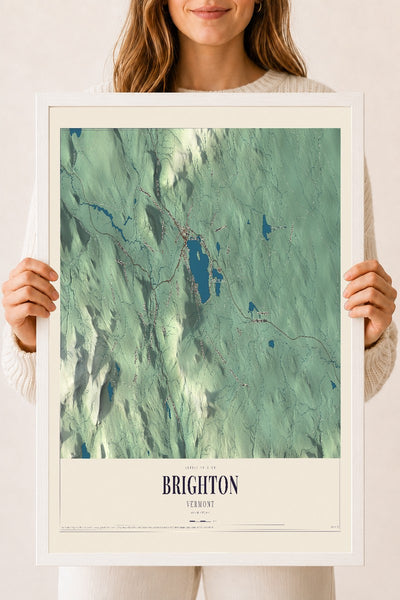 Brighton, Vermont map print - 18 x 24 white Ayous wood frame