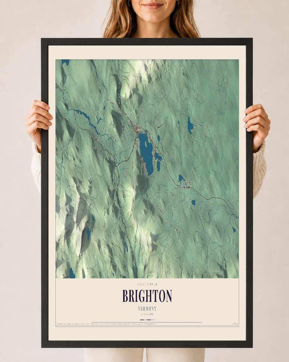 Brighton, Vermont map print - 24 x 36 black Ayous wood frame