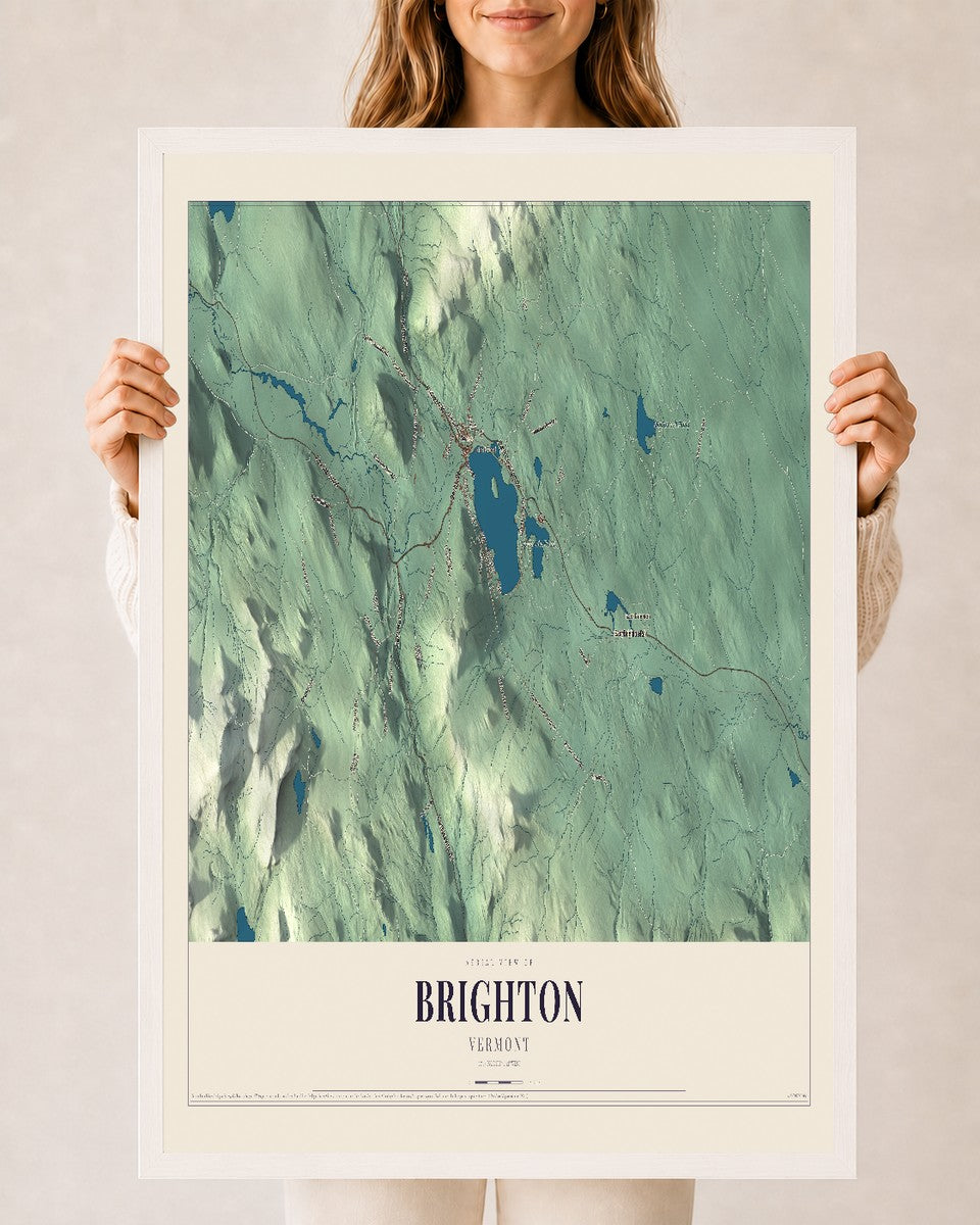 Brighton, Vermont map print - 24 x 36 white Ayous wood frame