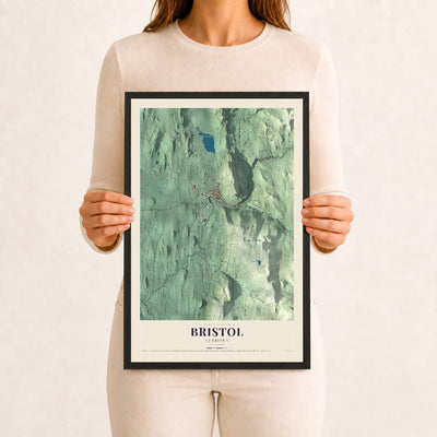 Bristol, Vermont map print - 12 x 18 black Ayous wood frame