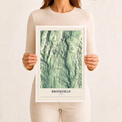 Brookfield, Vermont map print - 12 x 18 white Ayous wood frame